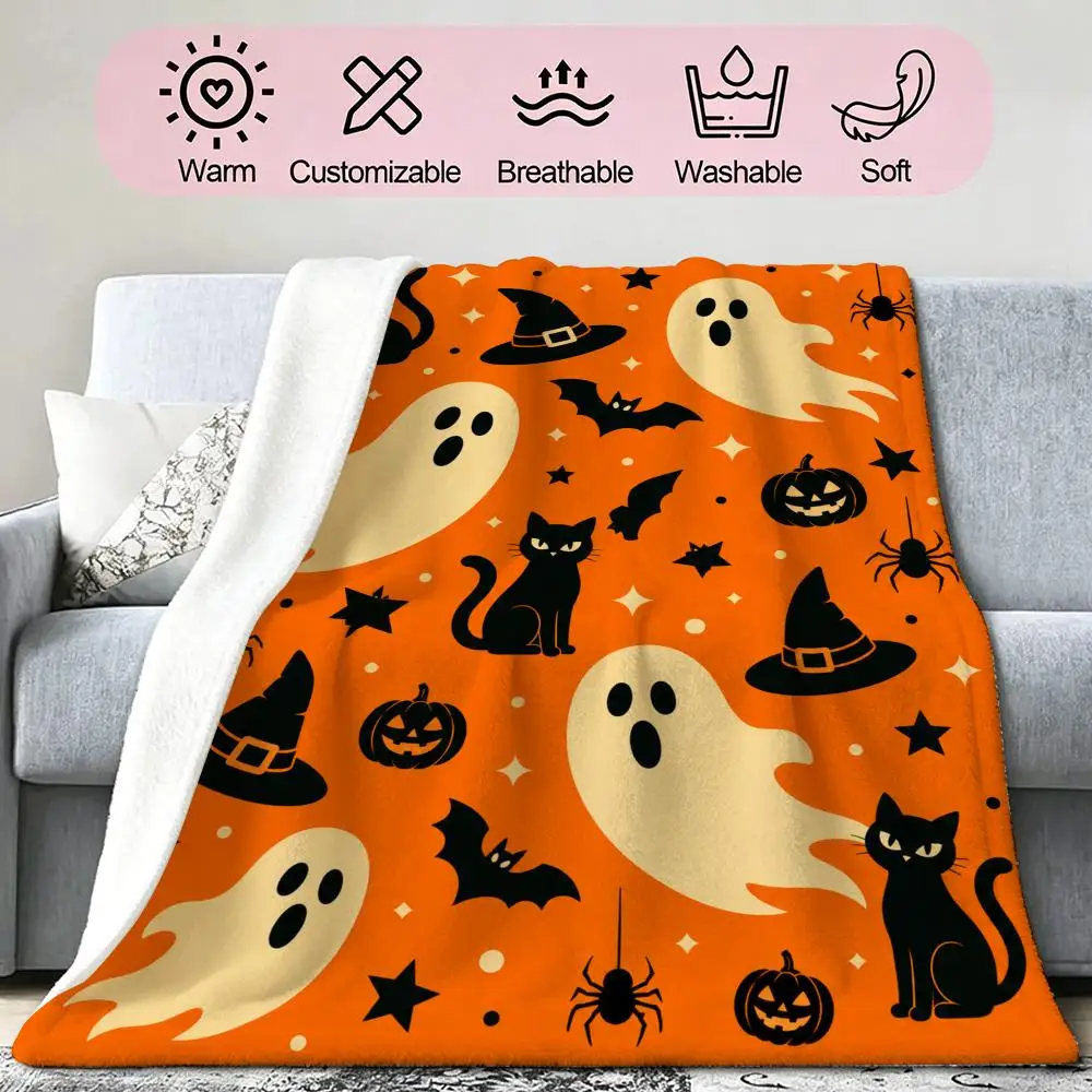 Cozy Halloween Family Gift Throw Soft Cozy Flannel Blanket for Couch Sofa Bed, Mid-Century Modern Art Lover Gift