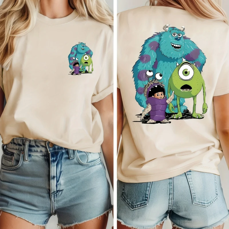 ديزني مونسترز إنك سالي مايك بوتي قميص خمر المرأة الرجال القطن المحملة للجنسين قصيرة الأكمام المتضخم زوجين عارضة الشارع الشهير