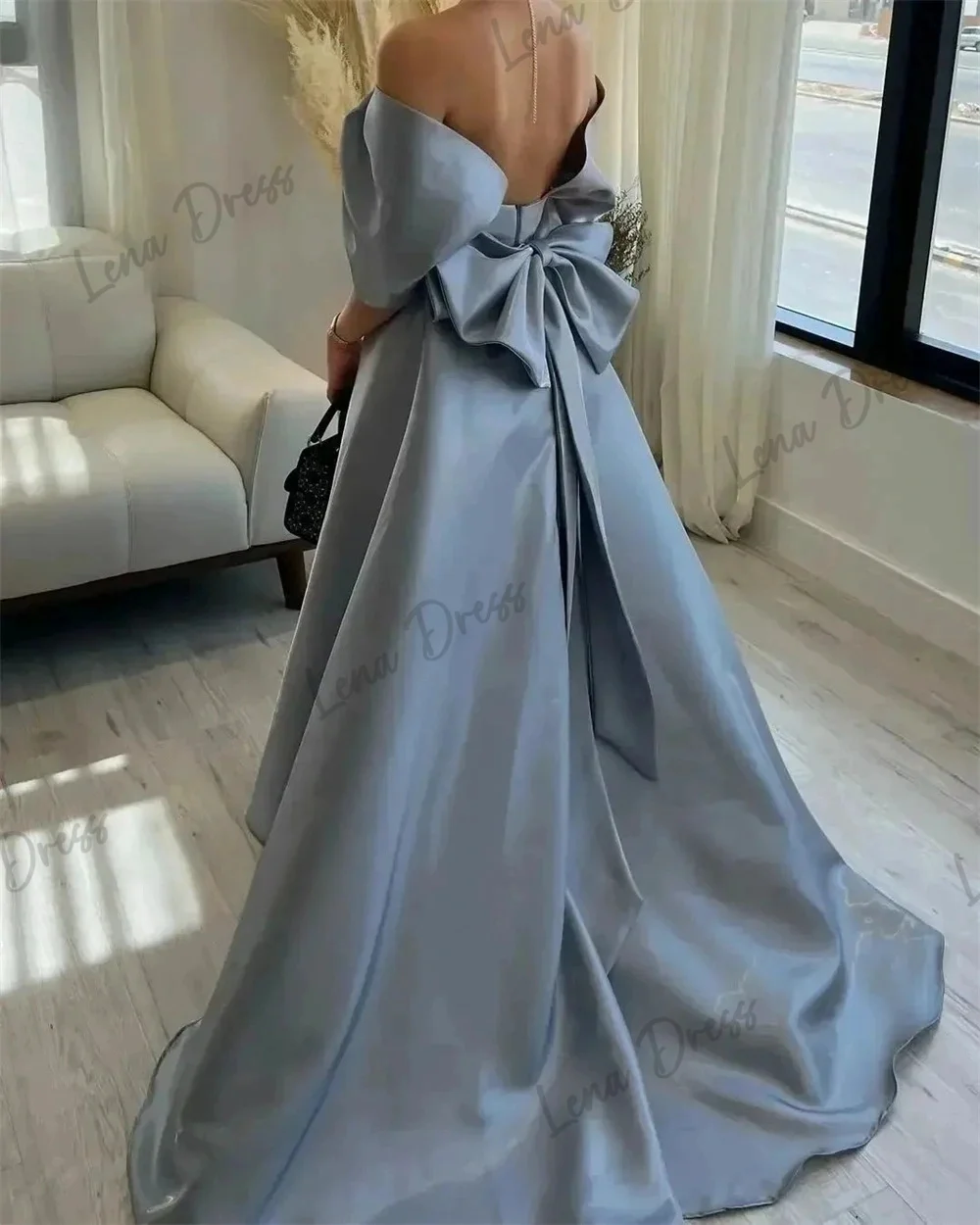 Lena Line A Saudi Evening Dresses 2024 Luxury Elegant Party Dresses for Women Luxury Dress for Weddings Short Sleeves Satin Prom