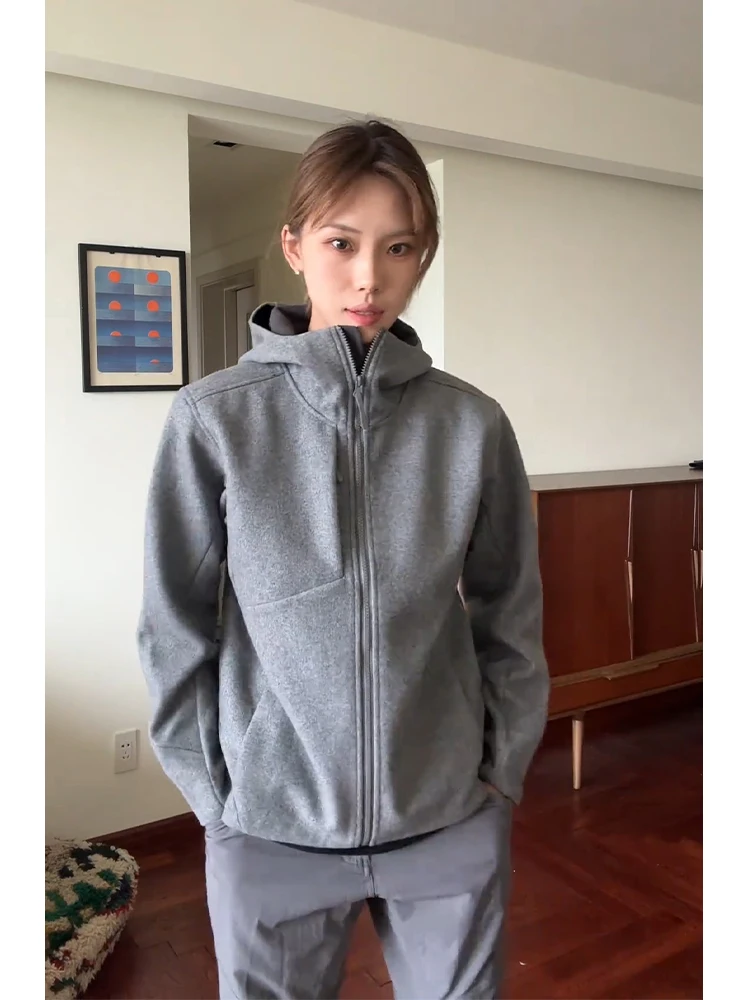 

Men's Thiened Outdoor Woolen Fce Jaet Autumn Casual Hiking Mountain Climbing Windproof Coat Polyester Fiber Casual Sle