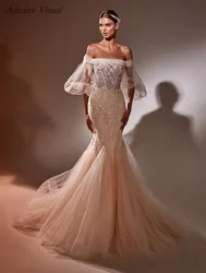 Newest Wedding Dresses Mermaid For Bride Boat Neck Neckline With Puff Sleeves Customized Plus Sizes Vestidos De Novias