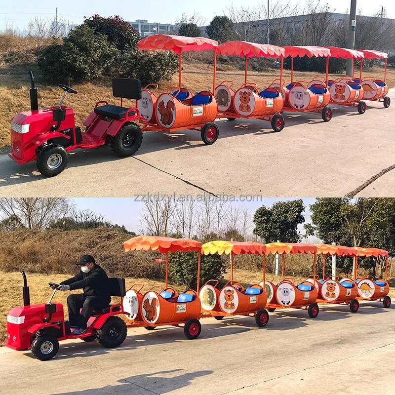 Electric 6 Seat Mini Train, Large Tire Tractor, Trackless Small Train for Farm Scenic Spot Sightseeing, Tourism Equipment