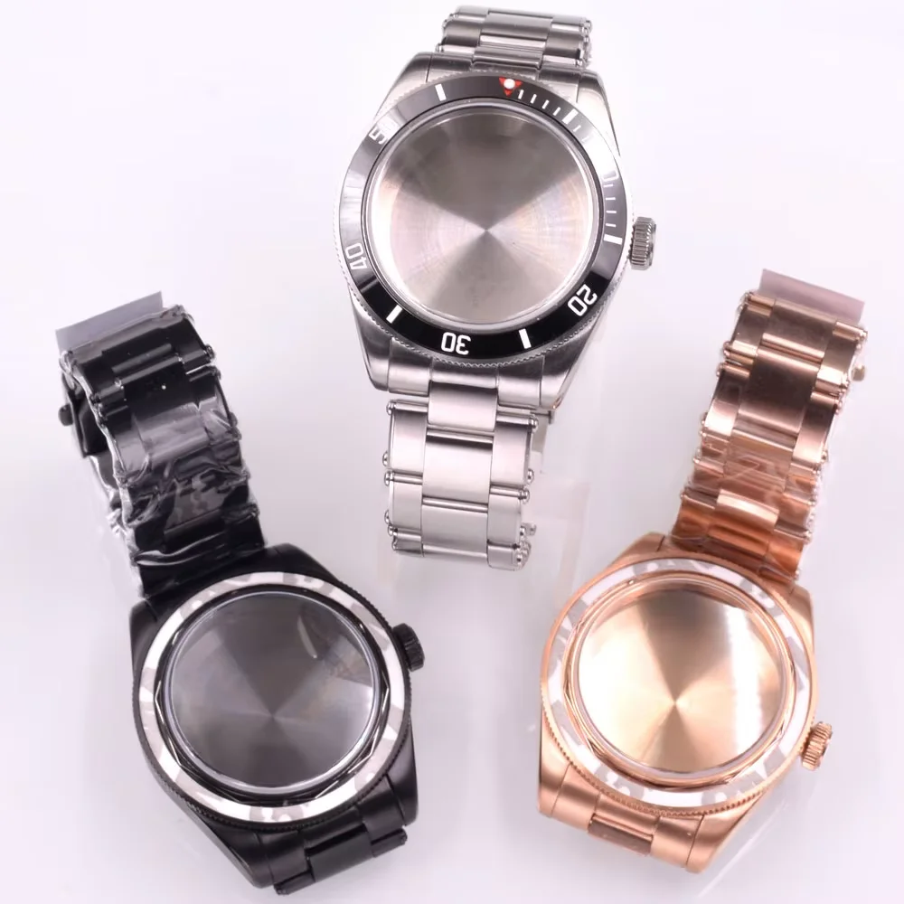 39mm Sapphire glass Watch Case Fit NH34 GMT NH35 NH36 PT500 ETA2824 Movement Sports Silver/ Rose Gold /Black