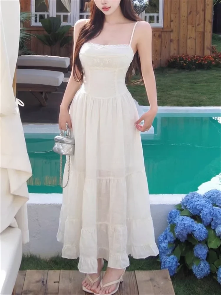 

Новое летнее бежево-розовое длинное платье-камисоль с открытыми плечами и вырезом-лодочкой для отпуска, пляжа и фотосессий, А-силуэт, макси-платье Vestidos