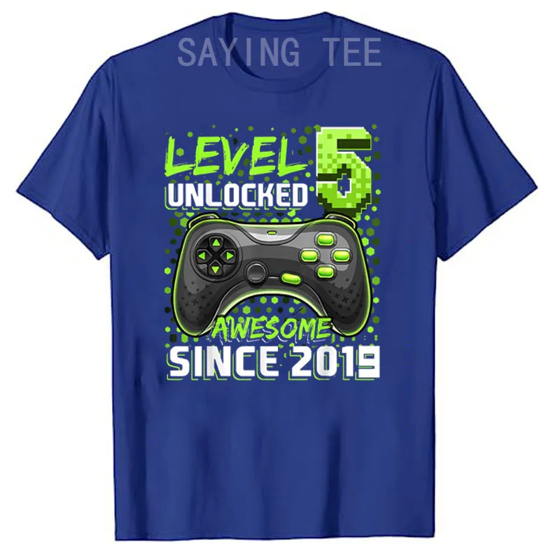 Level 5 Unlocked Awesome Since 2019 5th Birthday Boy T-Shirt Men Clothing 5 Years Old Short Sleeve Gaming Lover Graphic Tee Tops