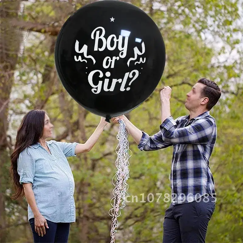 

1set 36inch Boy or Girl Balloon Party Black Latex Balloons Blue or pink Confetti Gender Reveal Globos Baby Shower Decorations