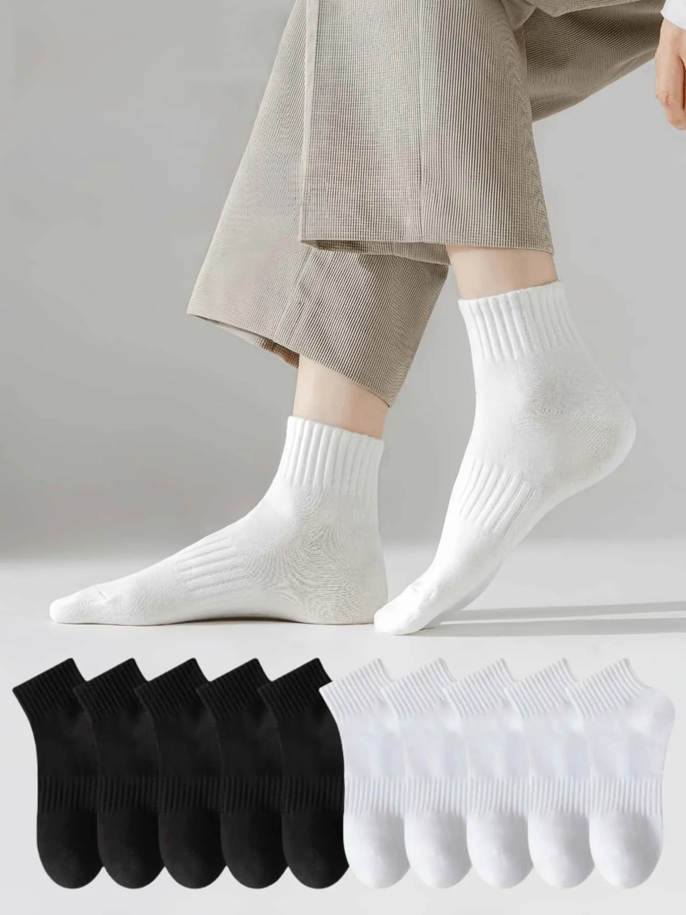 Klassische, schwarz-weiße Damen-Kurzsocken, Damensocken in großen Größen (36–44), bequeme und atmungsaktive Socken für Frühling und Sommer, Sportlicher Stil, Socken bis zur Mitte der Wade, Herrensocken, Paar-Socken, Freizeitsocken, vielseitige Socken. – Detail 10