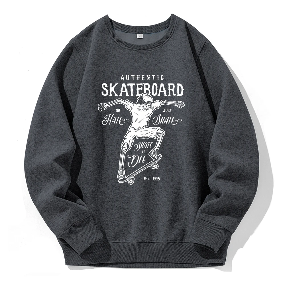 Authentic Skateboard Skate Or Die Printing Mens Hooded Casual Fashion All Match Pulloversloose Daily Hoodie Classic Retro Hoody