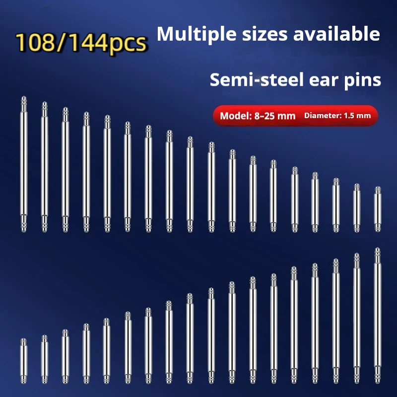 108/144pcs Watch Spring Bar Pins 1.5mm Diameter, Stainless Steel Watch Band Pins 8-25mm Watch Strap Replacement Pins