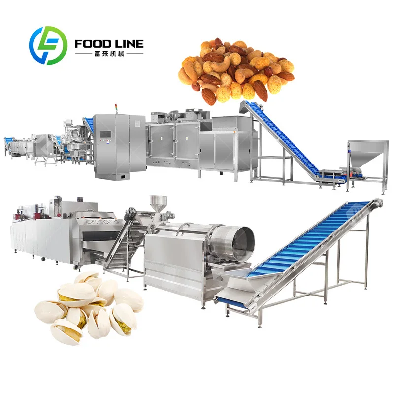 Planta de procesamiento de nueces y pistachos de almendras tostadas, máquina para hacer maní salado tostado