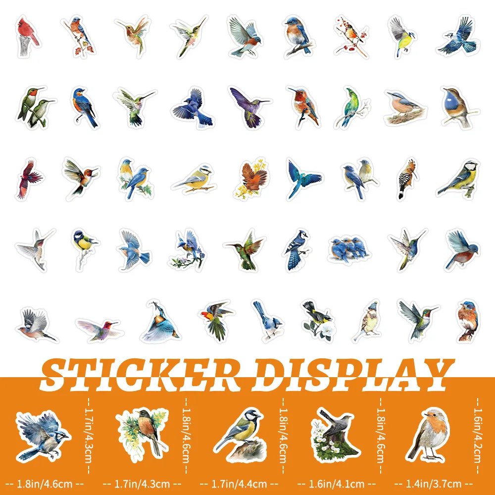 10/30/50PCS Cartoon Forest Ming Yue Colorful Bird Sticker Graffiti iPad Car DIY Wall Sticker Toy Waterproof Decoration Wholesale