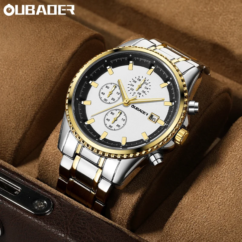 OUBAOER Man All-metal Multi-function Quartz Watch Made Of Sturdy Alloy Housing Wristwatch Men's Stainless Steel Band Clock