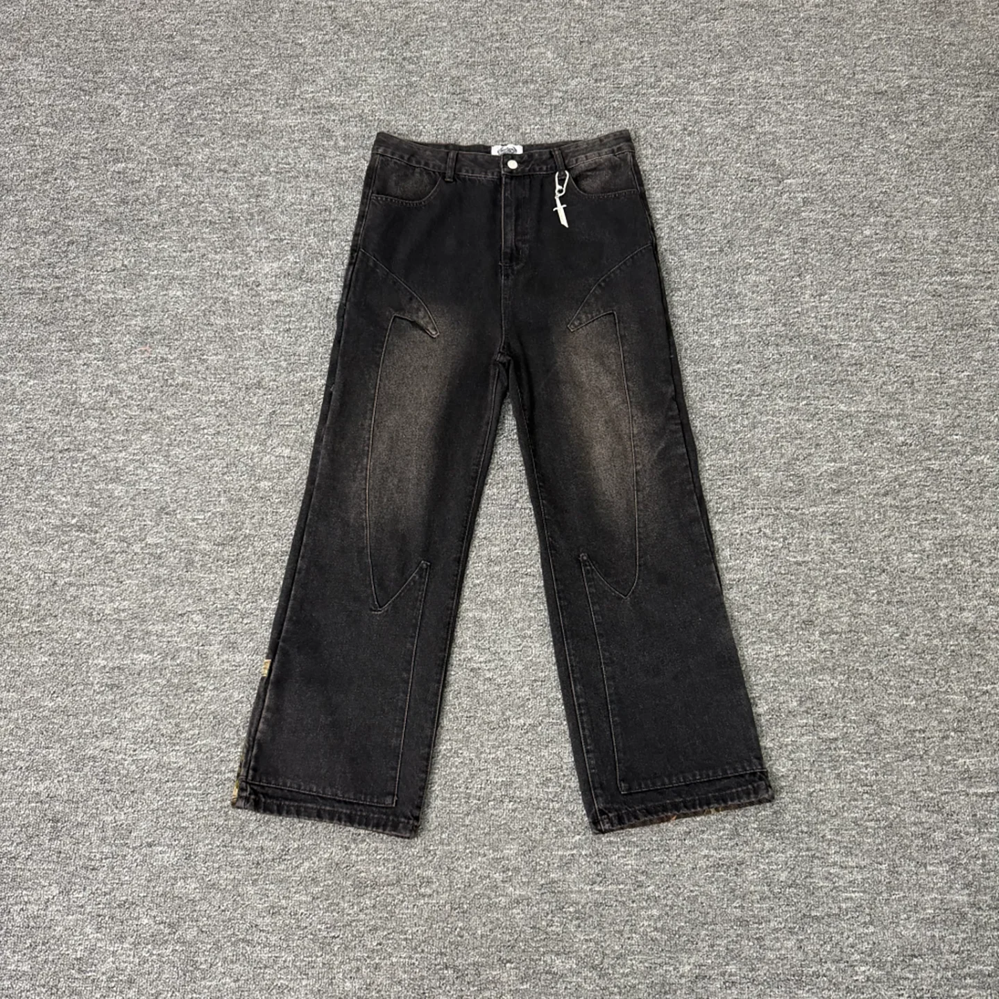 American High Street Heavy Embroidery Pattern Jeans Casual Straight Leg Long Trousers for Men And Women Hip Hop Loose Fit