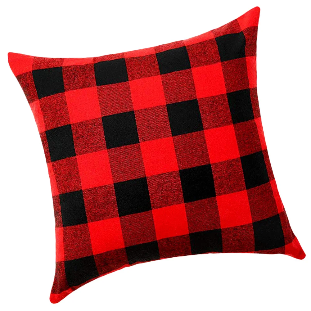 

1Pcs Christmas Pillowcase Flax Cushion Cover Red Black Grid Pattern Sofa Bed Home Office Car Decor Grid Pillowcase