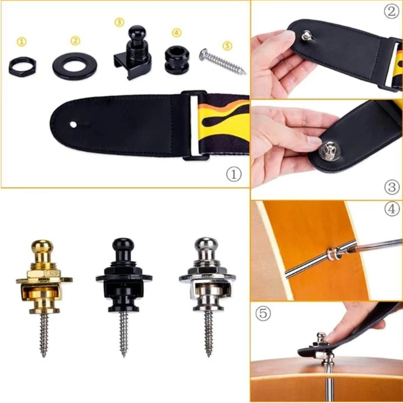 Guitar Strap Lock Set, Heavy Duty Metal Guitar Strap Button Security Straplock Quick Release Strap Retainer System