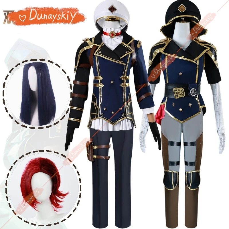 女性のためのアニメのコスプレコスチューム,2シーズン,vi,ケイトリン,ゲーム,笑,ロールプレイ服,ジャケット,トップ,パンツ,帽子,手袋,アクセサリー