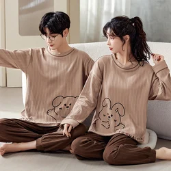 Couple Pajamas Set Spring and Autumn Knited Cotton Sleepwear Women and Men Pijamas Cute Cartoon Home Clothes M-4XL Pyjamas