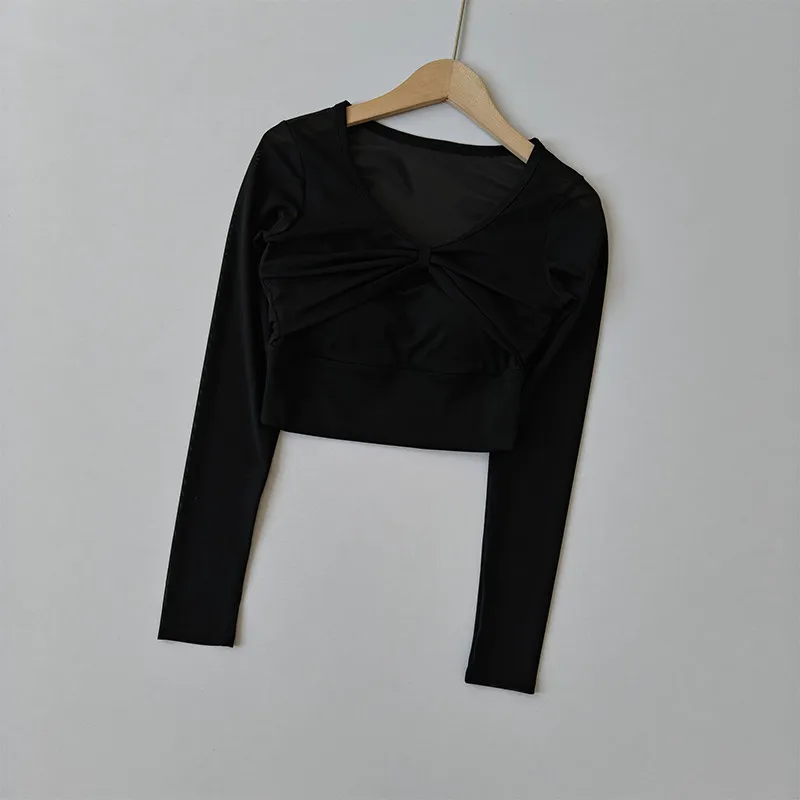 Damen Mesh Yoga-Shirts Langarm-Shirt Fitness Sexy Crop-Top Workout-Oberteile Lauf-T-Shirts Bluse BH Gym-Kleidung Sportbekleidung – Detail 5