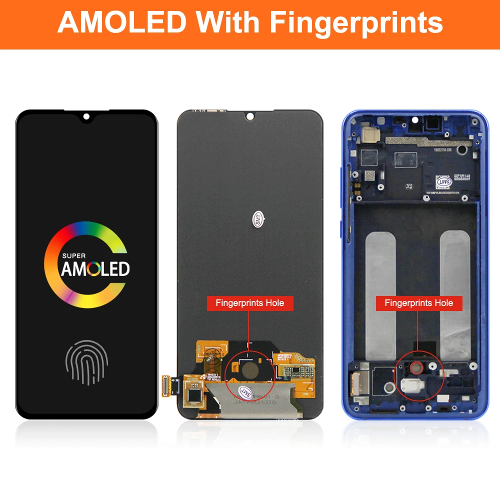 Pantalla LCD AMOLED para Xiaomi Mi 9 lite, digitalizador de pantalla táctil, piezas de repuesto para Xiaomi CC9 M1904F3BG con marco