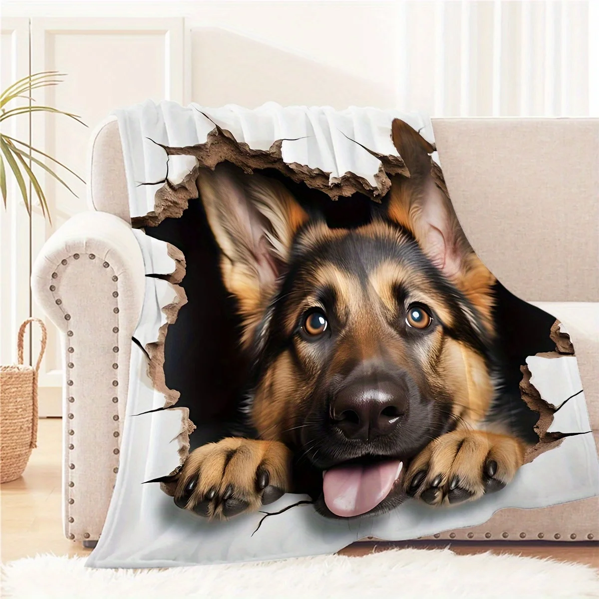 1pc Creative Ripped Dog Print Flannel Blanket | Soft and Comfortable, Suitable for All Seasons, Ideal for Travel, Camping, and O