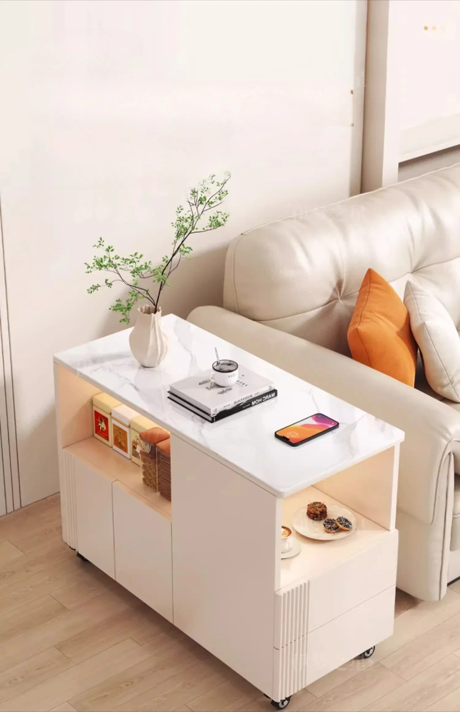Modern Solid Wood Cabinet Removable Corner Living Room Sofa Side Few Household Wireless Charging Lockers Table