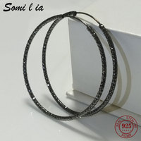 Somilia -925 Sterling Silver Fashion Earrings for Women Large Circle Piercing New Black Hoop Earring Dropship Suppliers for Gift