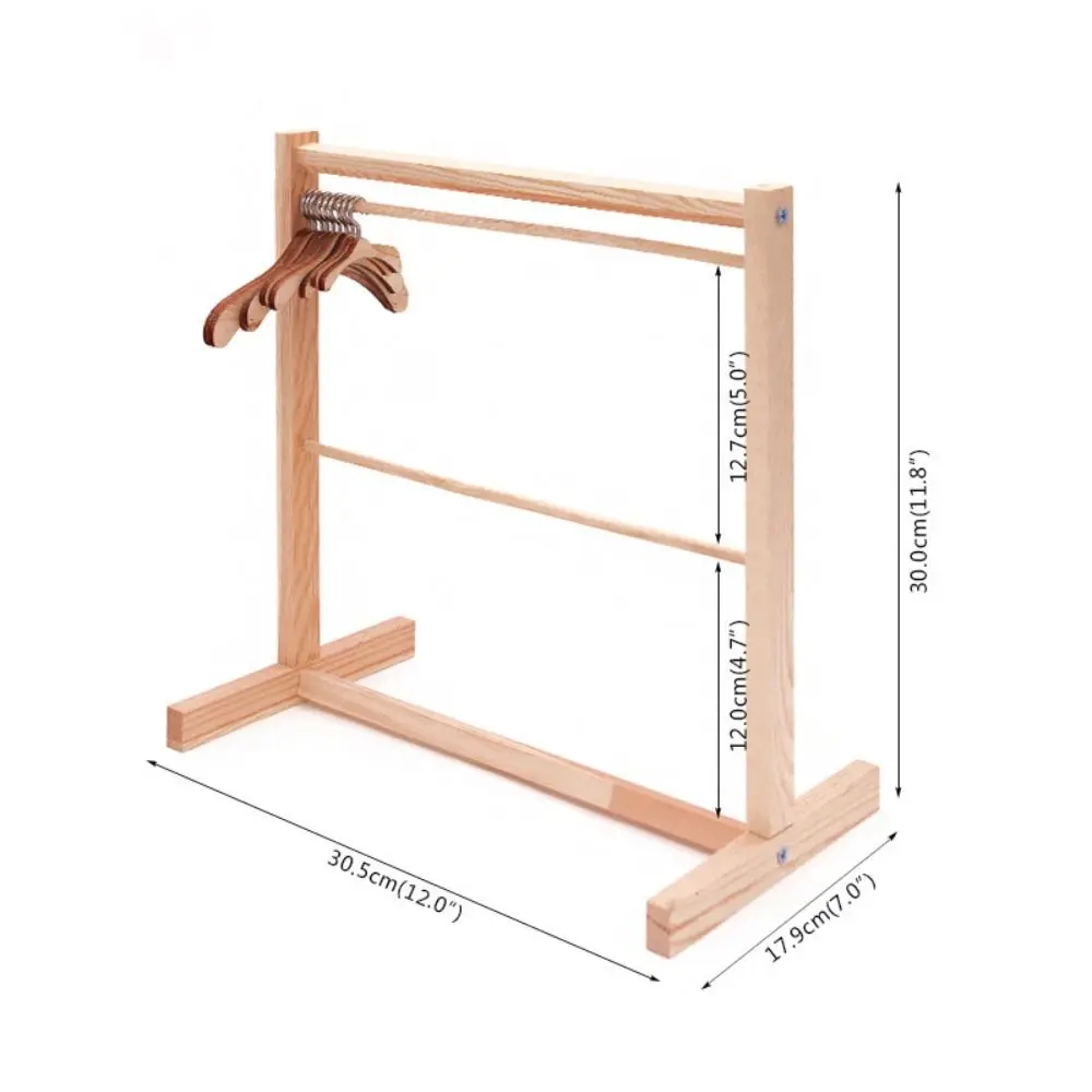للدمى حقيبة يد وشاح حامل الشماعات رف الملابس الخشبي منظم الملابس