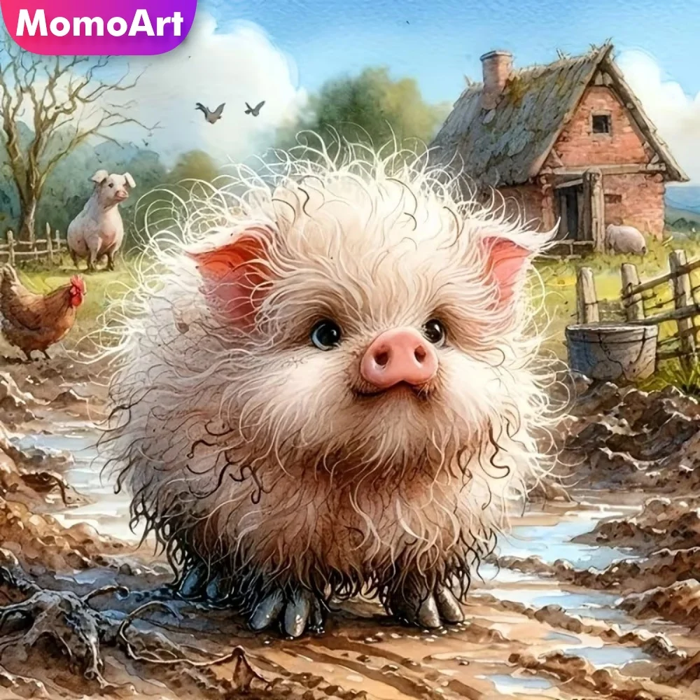 Momoart 5D-Diamantgemälde zum Selbermachen, Schwein, Tier, geeignet für Anfänger, Diamant-Mosaik, Cartoon-Bastelset, Kreuzstich, Kindergeschenk
