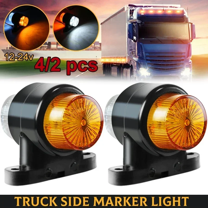 4/2PCS Universal 8-LED Truck Side Marker Lights 12V/24V Dual Color Waist Lights Clearance lights Double-sided for Truck/Trailer