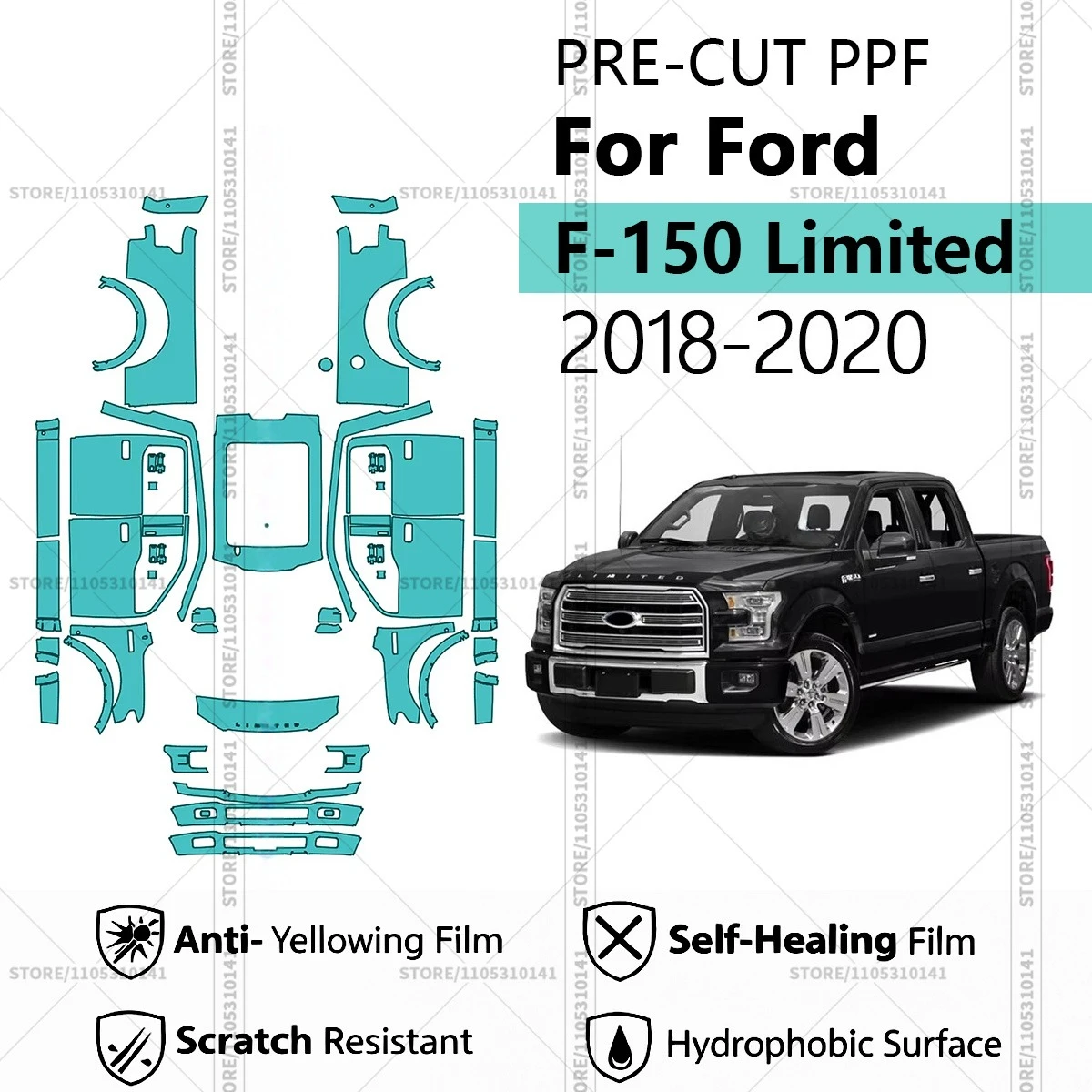 

Предварительно нарезанная защитная пленка PPF, прозрачная автомобильная пленка, профессиональная автомобильная пленка PPF для Ford F-150 Limited 2018-2020