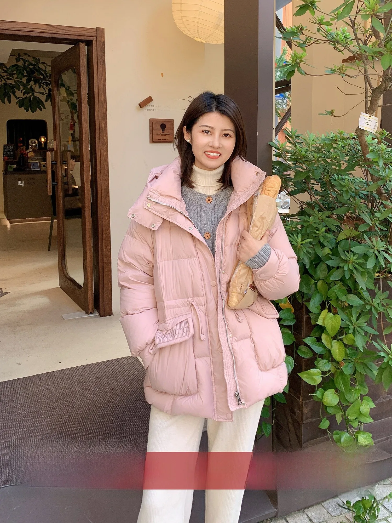 

Женская белая пуховая куртка с капюшоном и воротником-стойкой, с регулировкой на талии, 27 6 Sles, для повседневной носки, свободного кроя, теплая