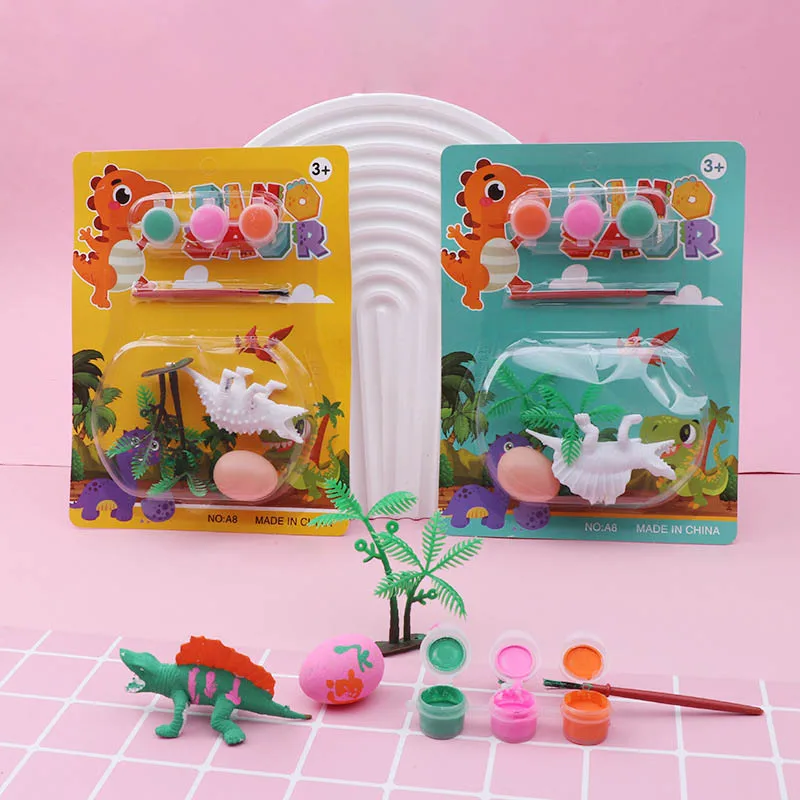 2Pcs Children Painting Toy Handmade DIY Painting Plaster Doll Cartoon Dinosaur Colouring Dinosaur Egg Colouring Toys