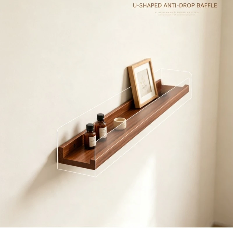Walnut Color Floating Wall Shelf With U Shape Groove For Book Plant Decor Display 40 Cm Length Wooden Floating Rack