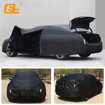 Tesla Model 3 All Weather Oxford Cloth Car Covers Ventilated Mesh Zipper Door Opening Trunk Cover with Charging Port (Black)
