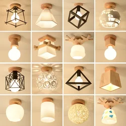 Modern Glass Ceiling Lamp Wooden Milk Glass Ceiling Lamp Metal Frame for Living Room Bedroom Dining Room Kitchen Hallway Foyer