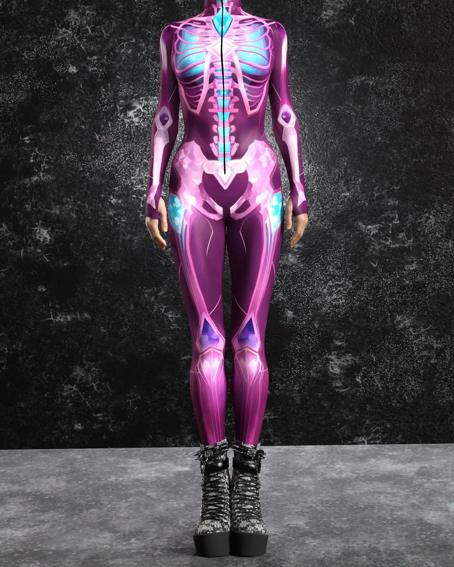 Halloween-Horror-Party Damen Sexy Mehrfarbiger Totenkopf-Print Jumpsuit Kleidung für Feiertagspartys, Maskenbälle und Bühnenauftritte – Detail 15