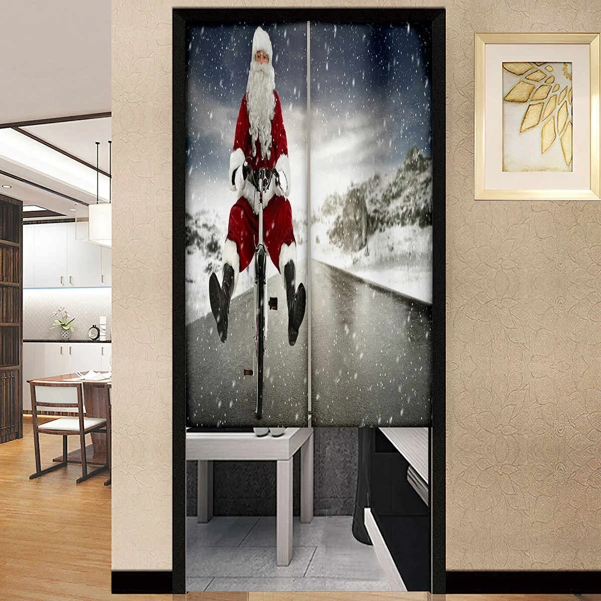 Santa Claus Reindeer Moon Forest Landscape Door Curtain Japanese Style Doorway Curtains Entrance Noren Home Hanging Half-Curtain