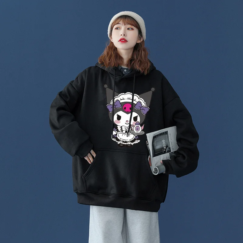 Kawaii Kuromi casual cute print unisex hoodie spring and autumn Sanrio cartoon casual sports street print hoodie