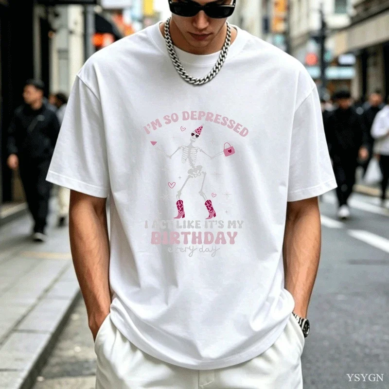 I'm So Depressed I Act Like It's My Birthday T Shirt Women Funny TTPD T-Shirt Skull Tortured Poets Department Printed T-shirts