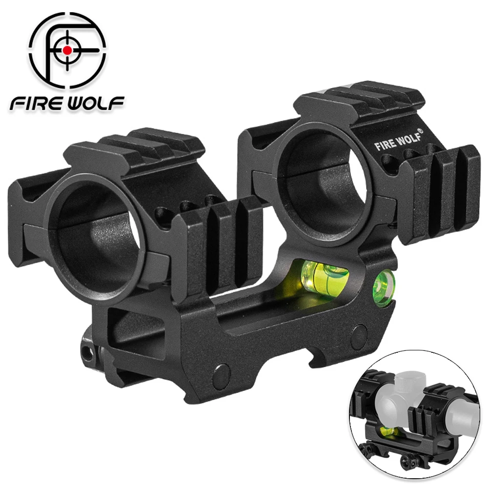 FIRE WOLF 25.4/30mm Integrated Scope Mount with Tri‑Side Exposed Picatinny Rails & Bubble Level Aluminum Alloy Bracket for 20mm