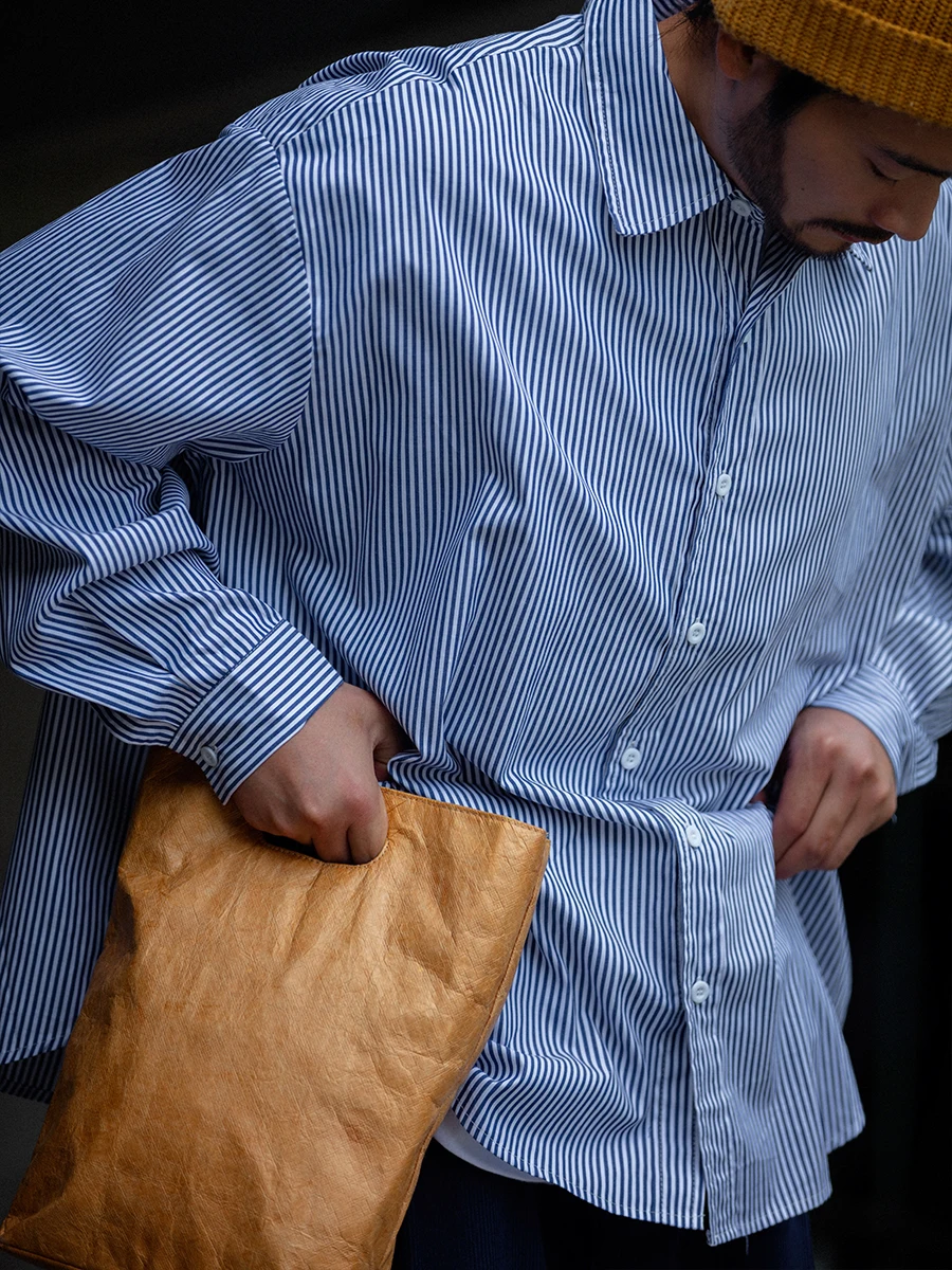 

Винтажная свободная рубашка Noears с длинным рукавом в синюю полоску, повседневная, для весеннего гардероба, дышащая, из хлопка, молодежная, модная