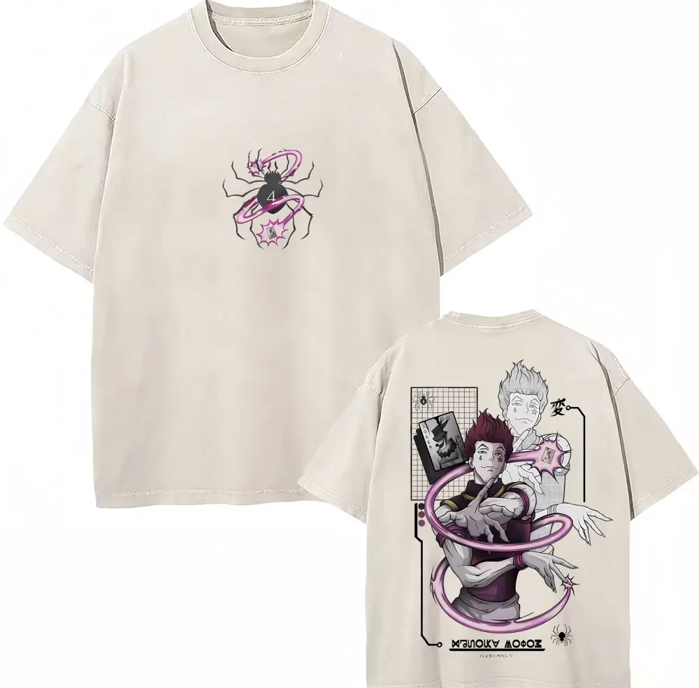 Anime Hunter X Hunter Phantom Troupe Washed T-shirts Hisoka Harajuku Manga Vintage T Shirt Men Women Cotton Loose O-Neck T-Shirt