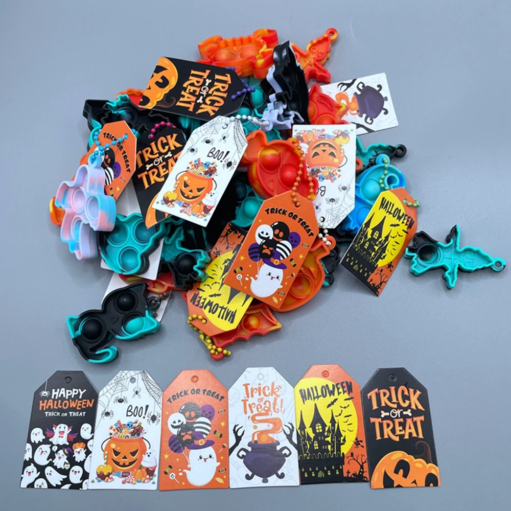 6Pcs Colorful Halloween Mini Fidget Pop Toys Bat Pumpkin Sensory Toys Party Favors Treat Bags Gifts Fills with Card