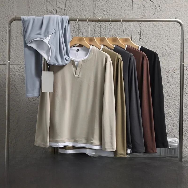 

Американская повседневная мужская футболка Long Sve, нижнее белье из кокосового волокна, цветная блузка V-Ne, свободный крой, дышащий повседневный топ