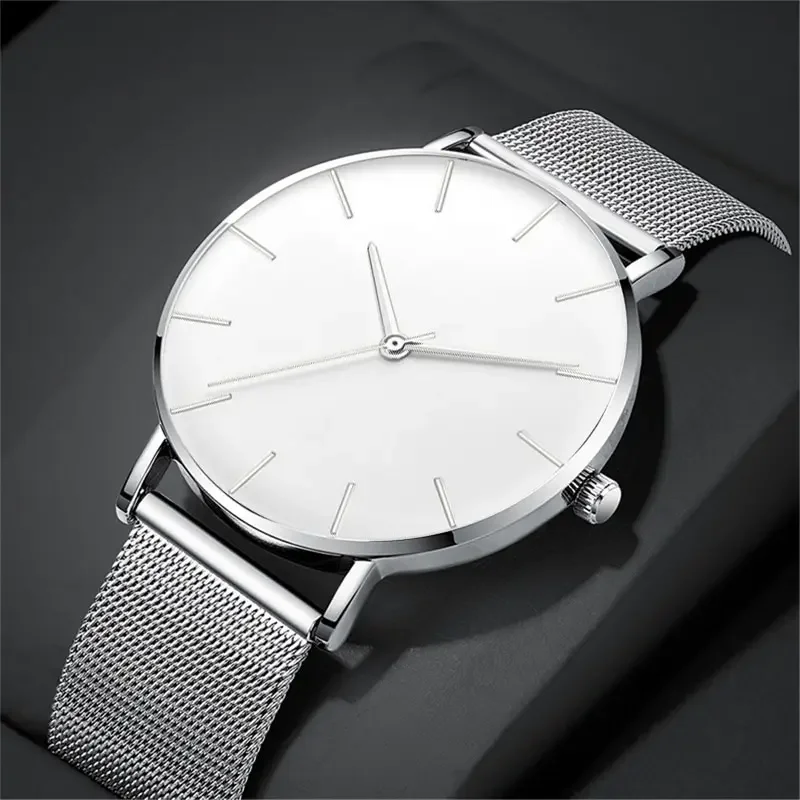 Luxury Fashion Minimalist Mens Ultra Thin Watches Simple Men Business cinturino in maglia di acciaio inossidabile orologio al quarzo orologio Casual