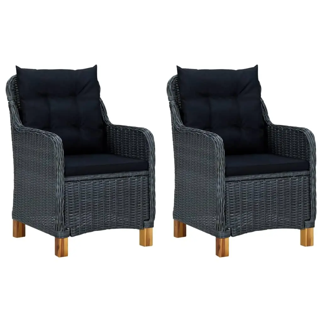 3 Piece Poly Rattan Patio Lounge Set with Cushions, Outdoor Garden Table & Sofa Seat, Home Cafe Furniture, Dark Gray, Customized