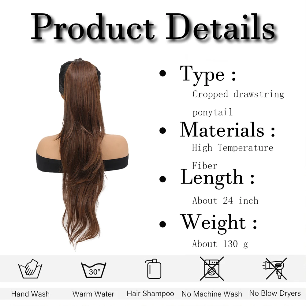 Synthetic Drawstring Ponytail Clip in Hair Extensions Black Long Tail Warping Ponytail Extension for Women Heat Resistant Fibre