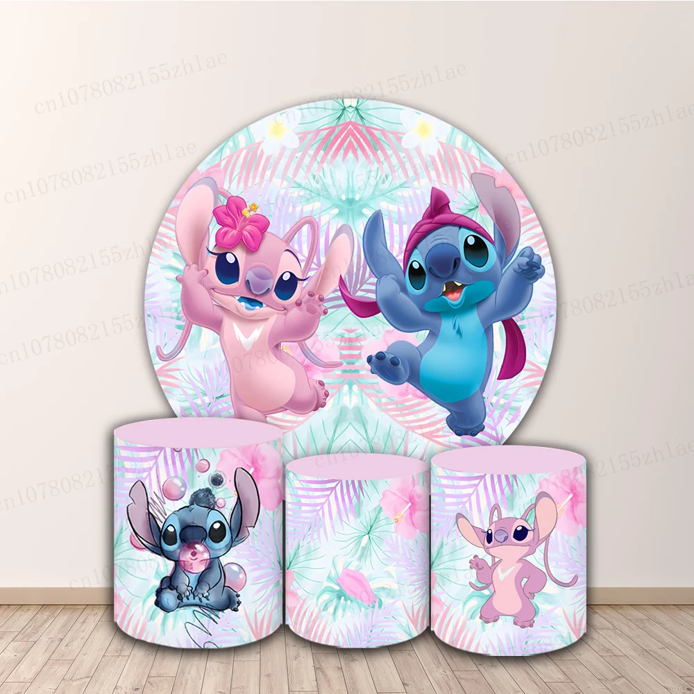 

Lilo & Stitch Baby Shower Photo Backdrop Birthday Party Cylinder Photography Backdrop Round&Cylinders Plinth Covers