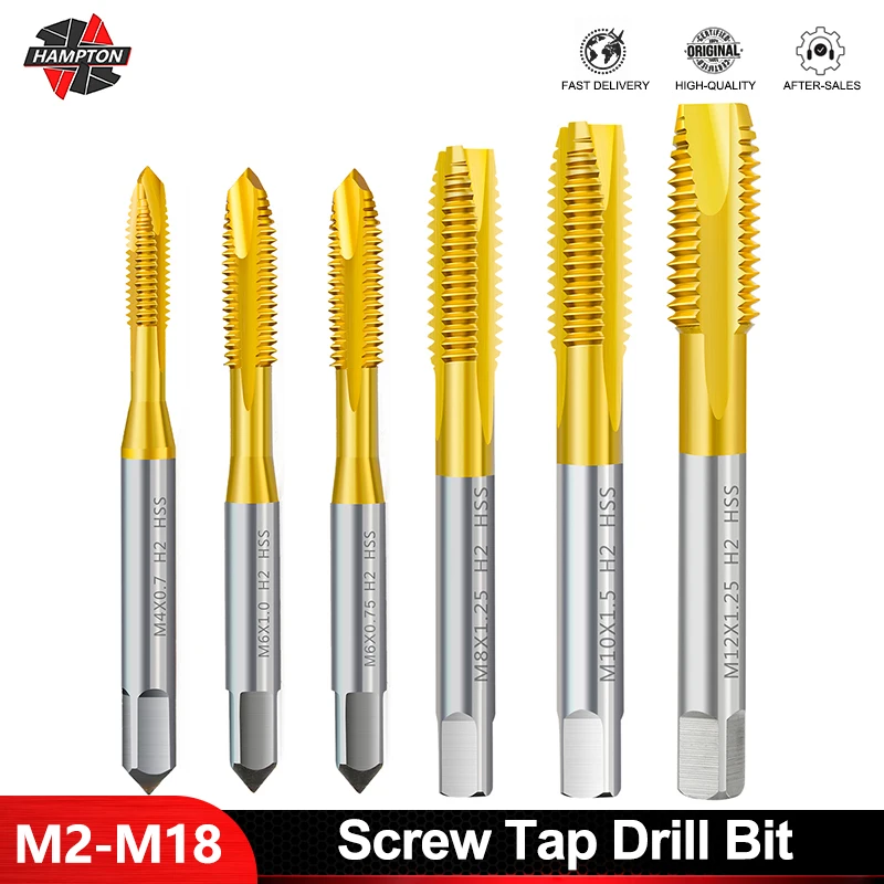 

HSS Titanium Coating Screw Tap Drill Bit M2-M18 Metric Straight Flute Thread Tap For 1-7PCS Spiral Point Tap Metal Hand Tools