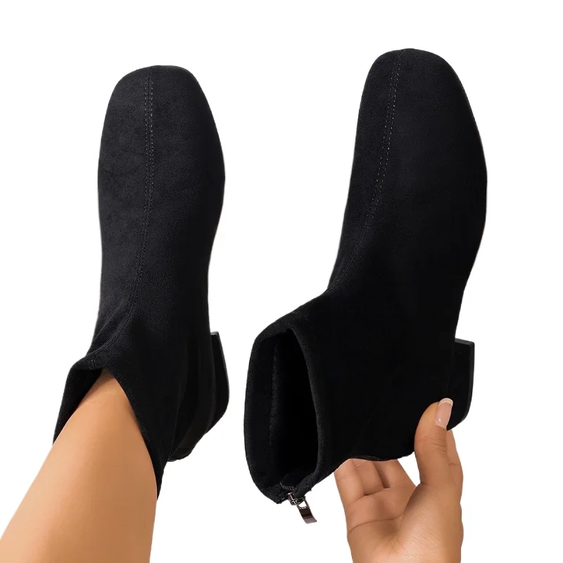 2026 New Mid Heels Women Suede Ankle Boots Winter Fashion Chunky Shoes for Woman Elegant Shoes Snow Chelsea Short Boots De Mujer